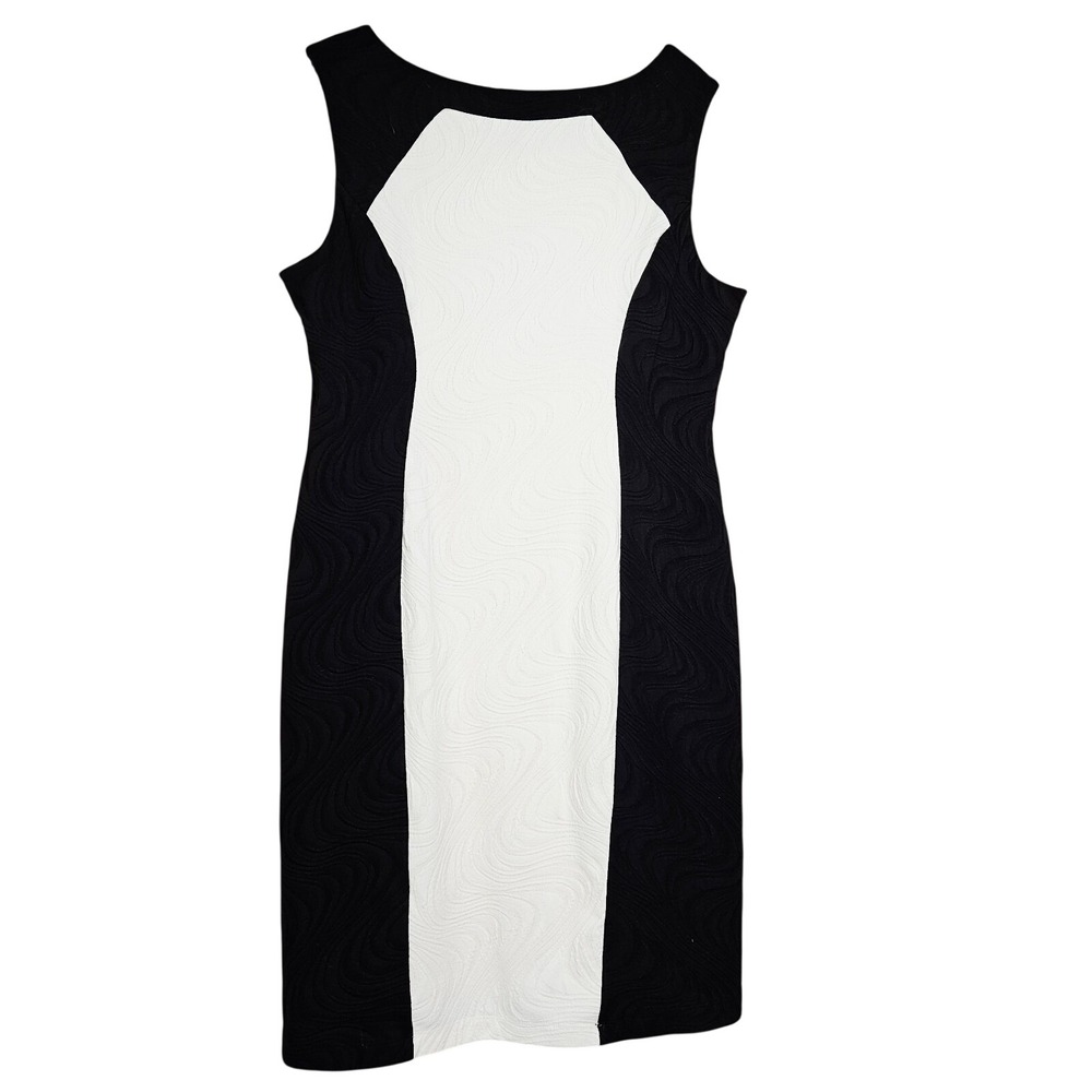 Ronni Nicole Women Black White‎ Colorblock Textured Sheath Dress 14 Mod Career